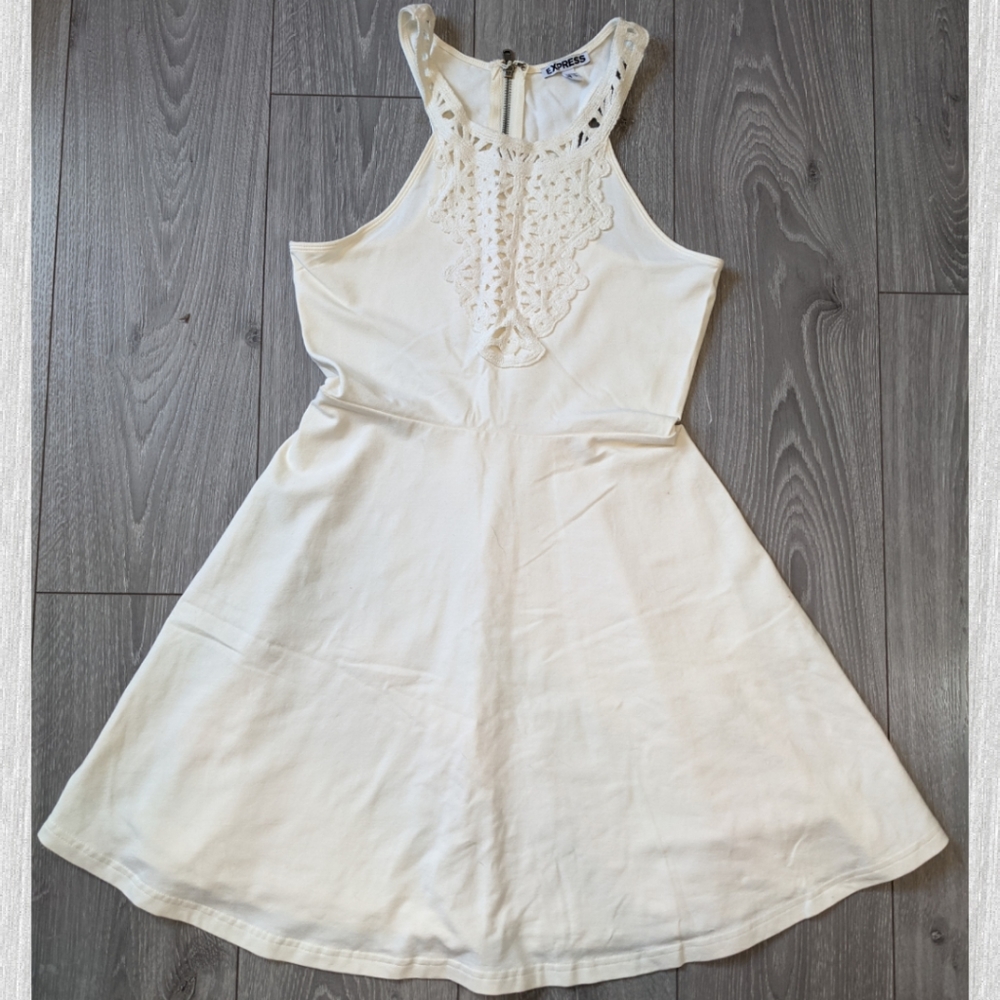 Express Crochet Top White Ivory Skater Dress